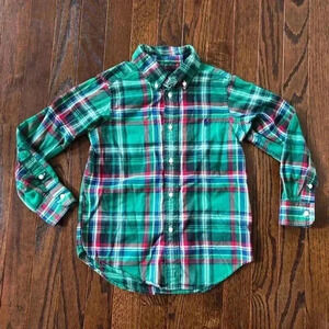 Ralph Lauren Boys 5 Green Plaid Oxford Cotton Button-Up Shirt - VGUC!